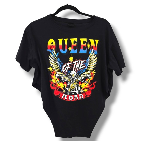 Queen of the Road Graphic Cropped T-Shirt Motorcycle Eagle Biker‎ Tee 1X - Picture 1 of 8